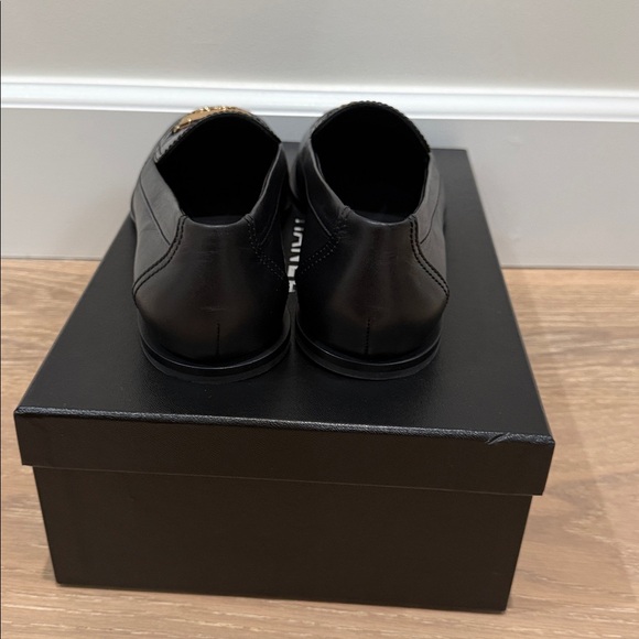 Brand new authentic CHANEL Black Leather Loafers with Gold CC Accent - Picture 4 of 5